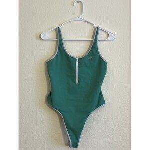 Alo Supernova Zip Up Bodysuit Green Lettuce  - High Leg Thong Small Estimate